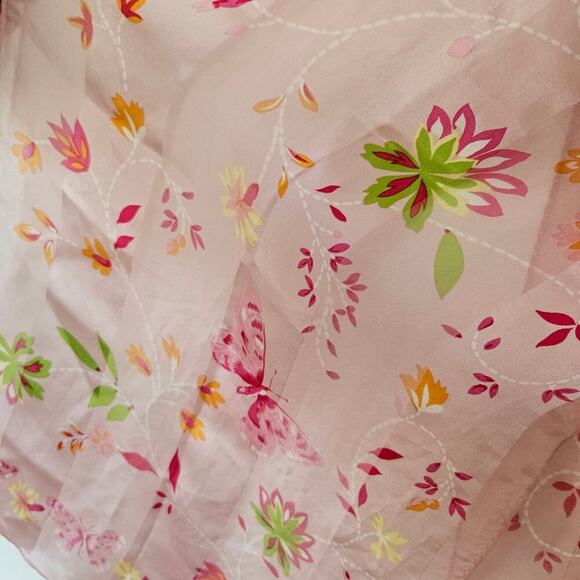Vintage Y2K Echo Silk Scarf Pink Butterfly‎ Floral Print Hair Wrap Purse Accent - Picture 8 of 11